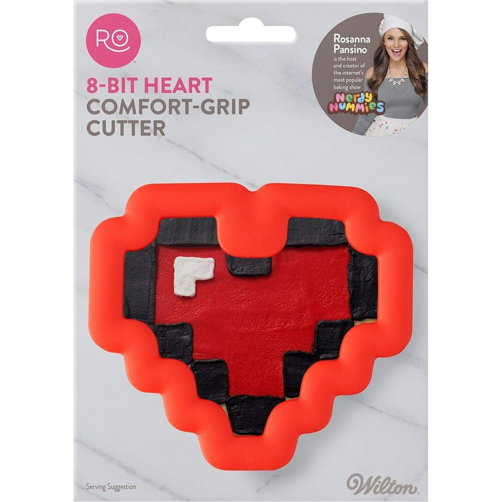 Wilton 8-Bit Heart Cookie Cutter, Cushioned Grip, Durable Metal Design